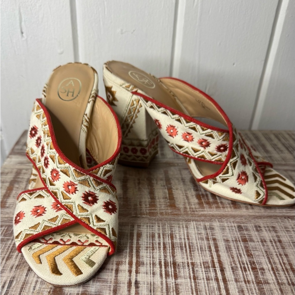 ASH Embroidered Women's Sandals - Red and Gold
